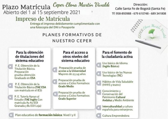 Abierto Plazo de Matriculación para el Centro de Educación Permanente Elena Martín Vivaldi (Escuela de Adultos)