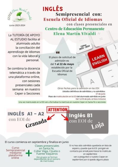 Clases de Inglés con Escuela Oficial de Idiomas curso 2023-2024
