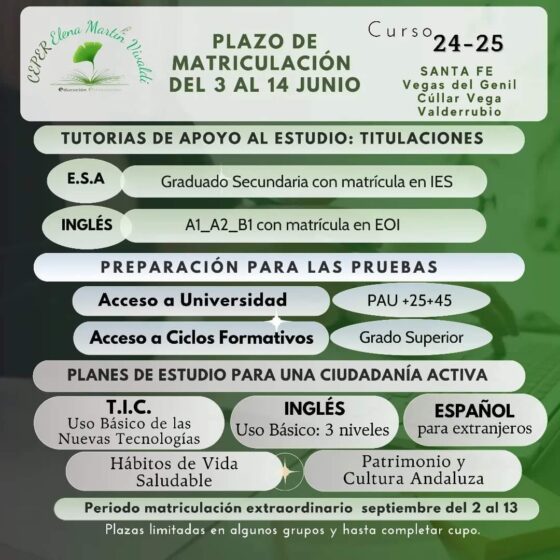 Abierto plazo de matriculación para el curso 2024-2025 del CEPER Elena Martín Vivaldi