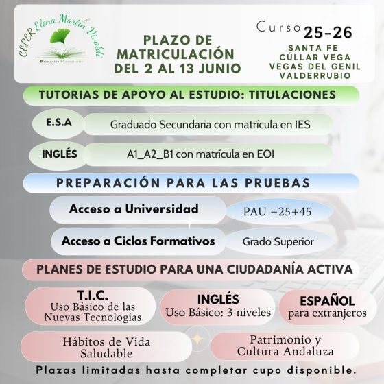 Abierto plazo de matriculación para el curso 2025-2026 del CEPER Elena Martín Vivaldi